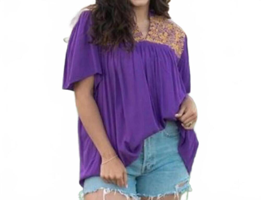 NEW LAYERZ CLOTHING short sleeve top in purple and gold